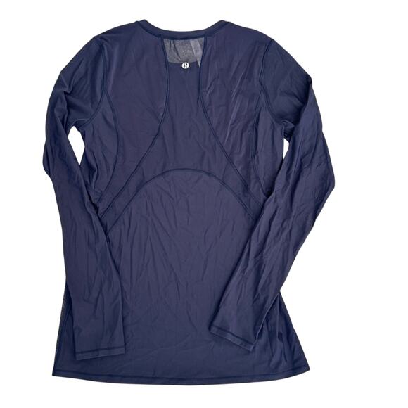 LULULEMON NAVY MESH WOMENS ATHLETIC SHIRT SIZE 8 ATHLEISURE - Picture 1 of 6
